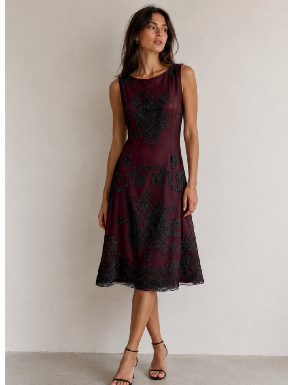 Vintage Henri Bendel Paris Dress Cocktail Silk Black Burgundy France XS